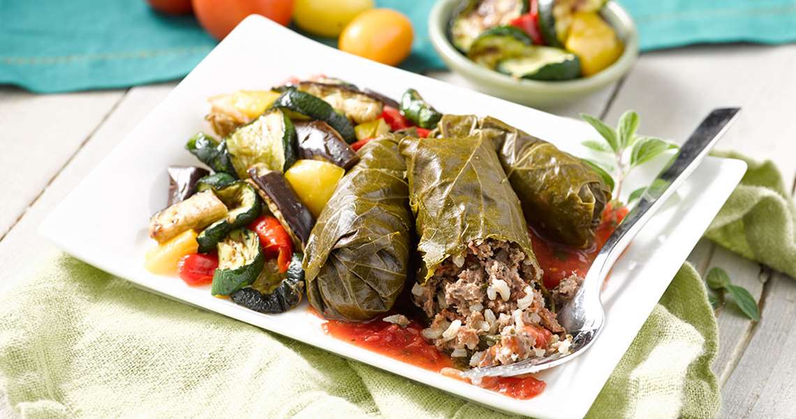 Stuffed Grape Leaves with Tomato Sauce