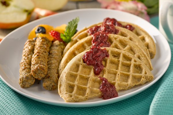7 Grain Waffles with Strawberry Compote